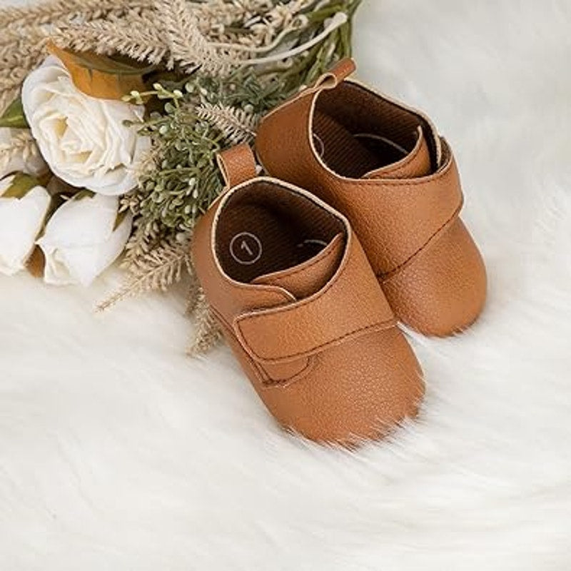 HsdsBebe Baby Boys 12-18 Months Brown Sneakers Hook & Loop Closure Oxford Shoes