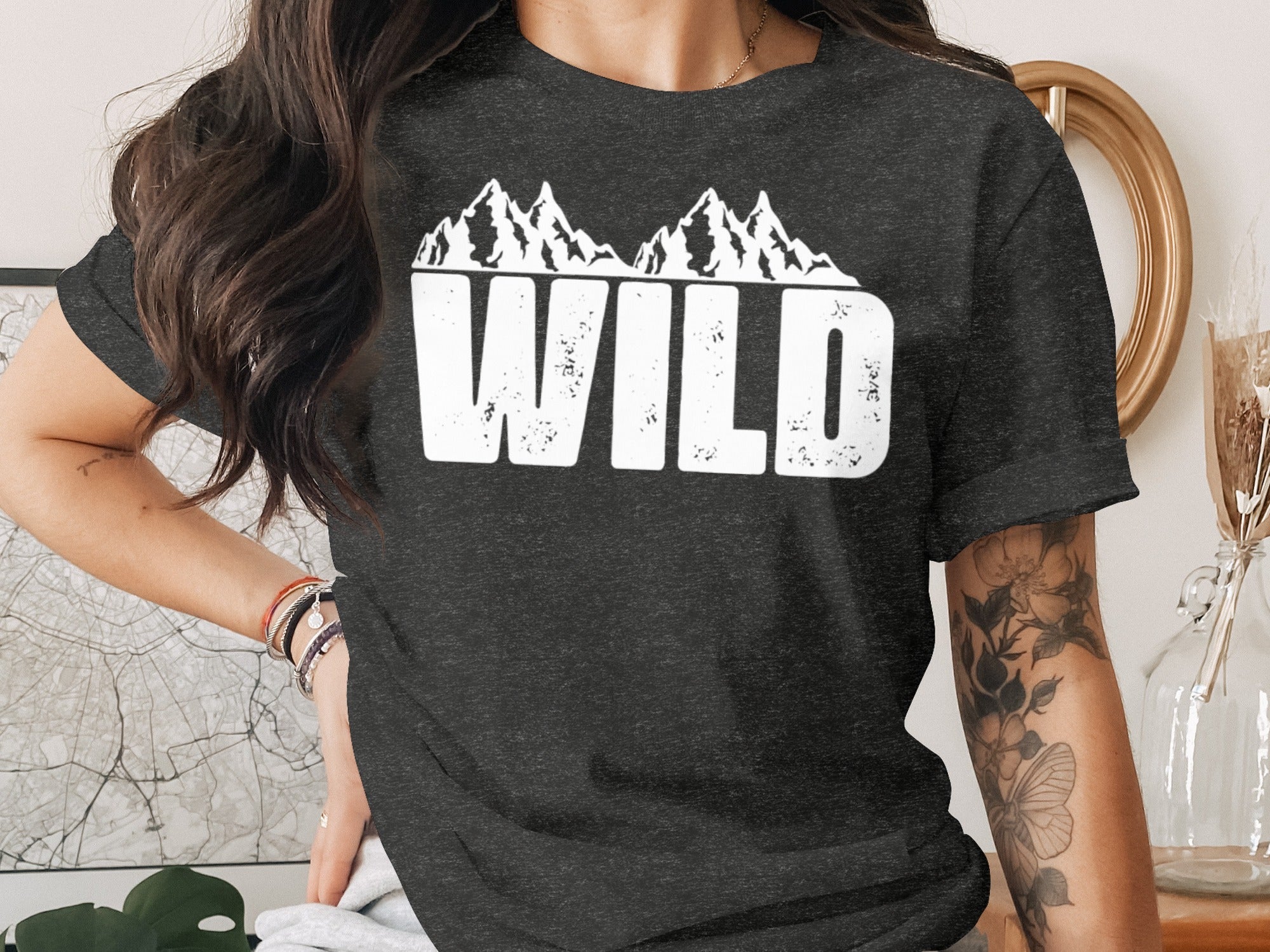 White Wild Text with Mountains Graphic Design T-Shirt