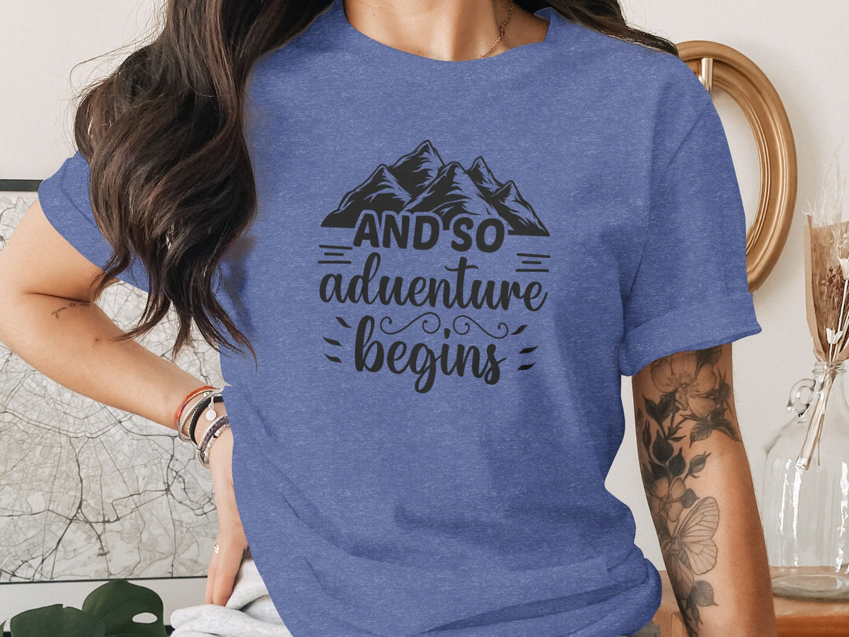 And So Adventure Begins Mountain Theme Graphic T-Shirt