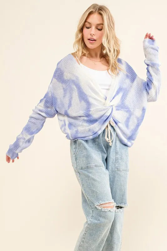 Stylish Blue Tie Dye Twisted Sweater: Perfect for Casual Chic Looks