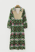 Plus Size Floral Patchwork Collared V-Neck Maxi Dress