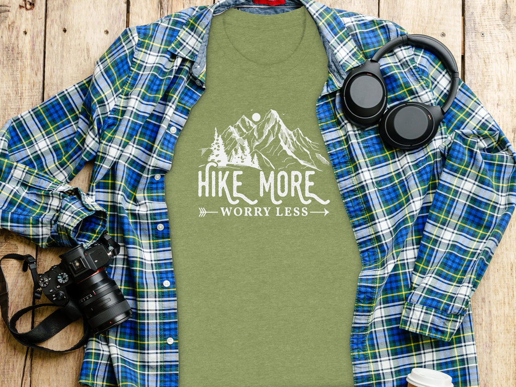 Hike More Worry Less Mountains Graphic Image T-Shirt