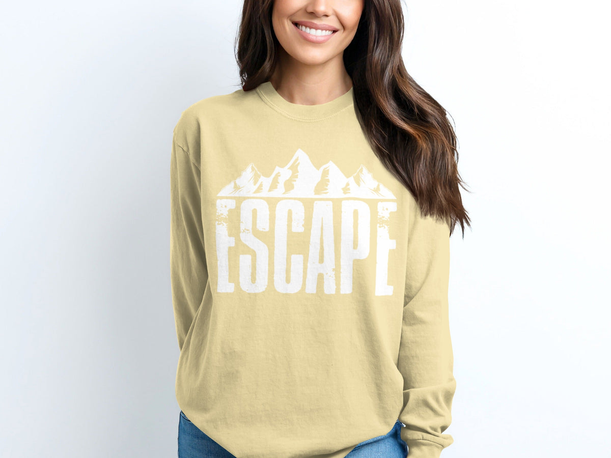 Escape to Nature with Mountain Graphic Art Long Sleeve T-Shirt