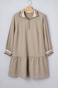 Plus Size Stripe Zip-Up Collared Mini Dress