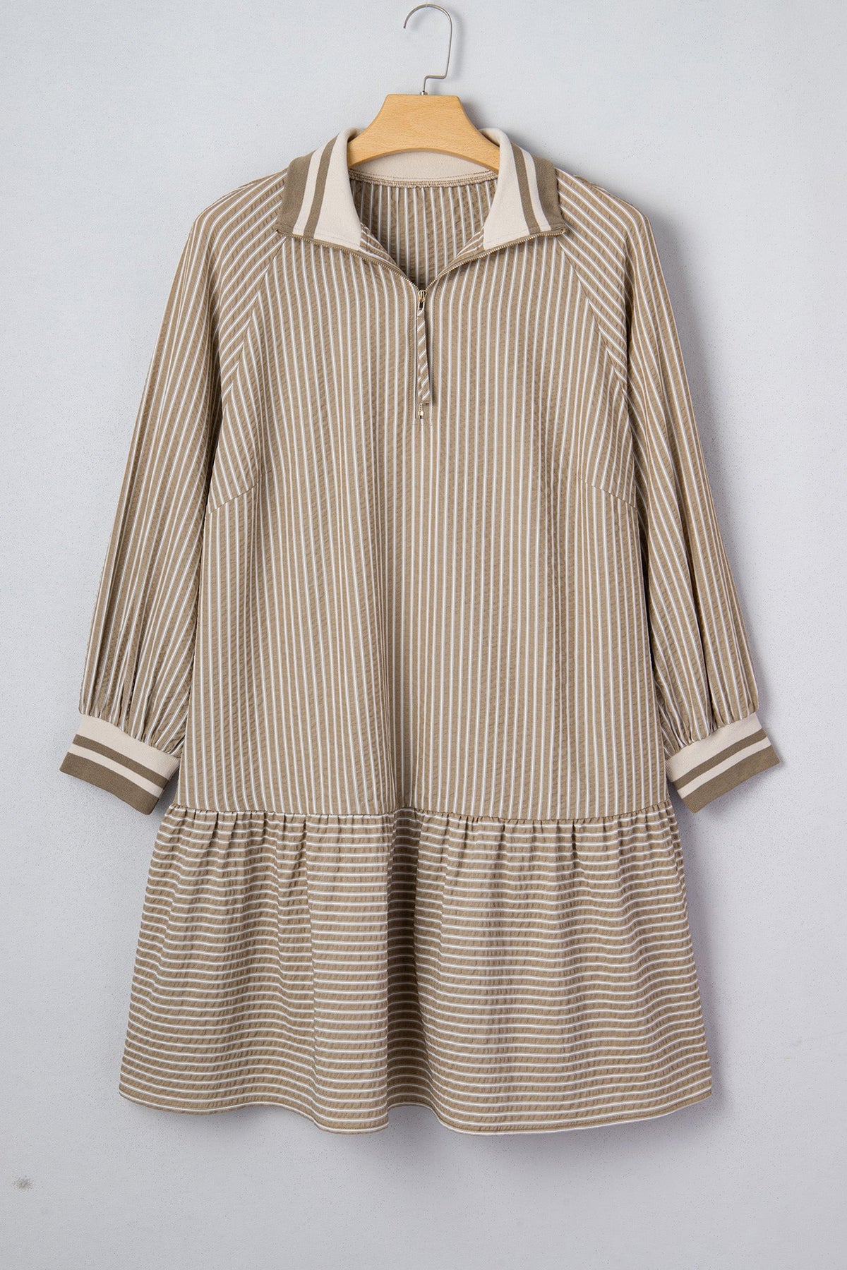 Plus Size Stripe Zip-Up Collared Mini Dress