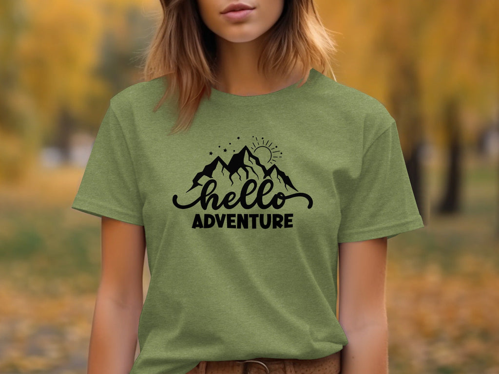 Hello Adventure Mountain Graphic Outdoorsy Scene T-Shirt