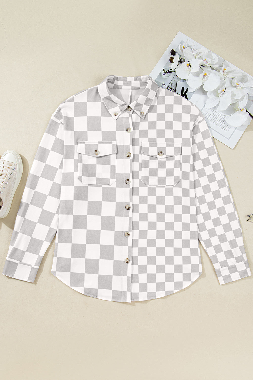 Plus Size Checker Button-Up Western Jacket