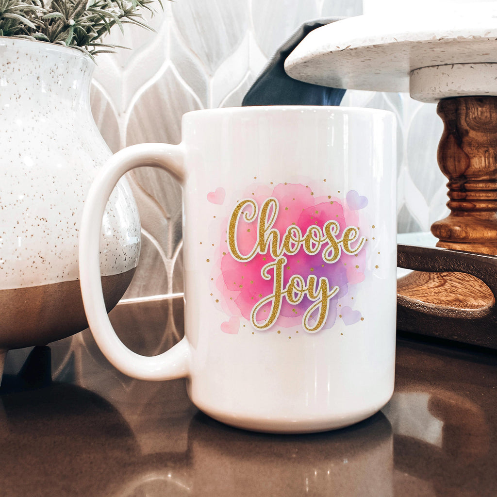 Choose Joy Mug - Inspirational Coffee Cup | Pink Watercolor Ceramic Mug
