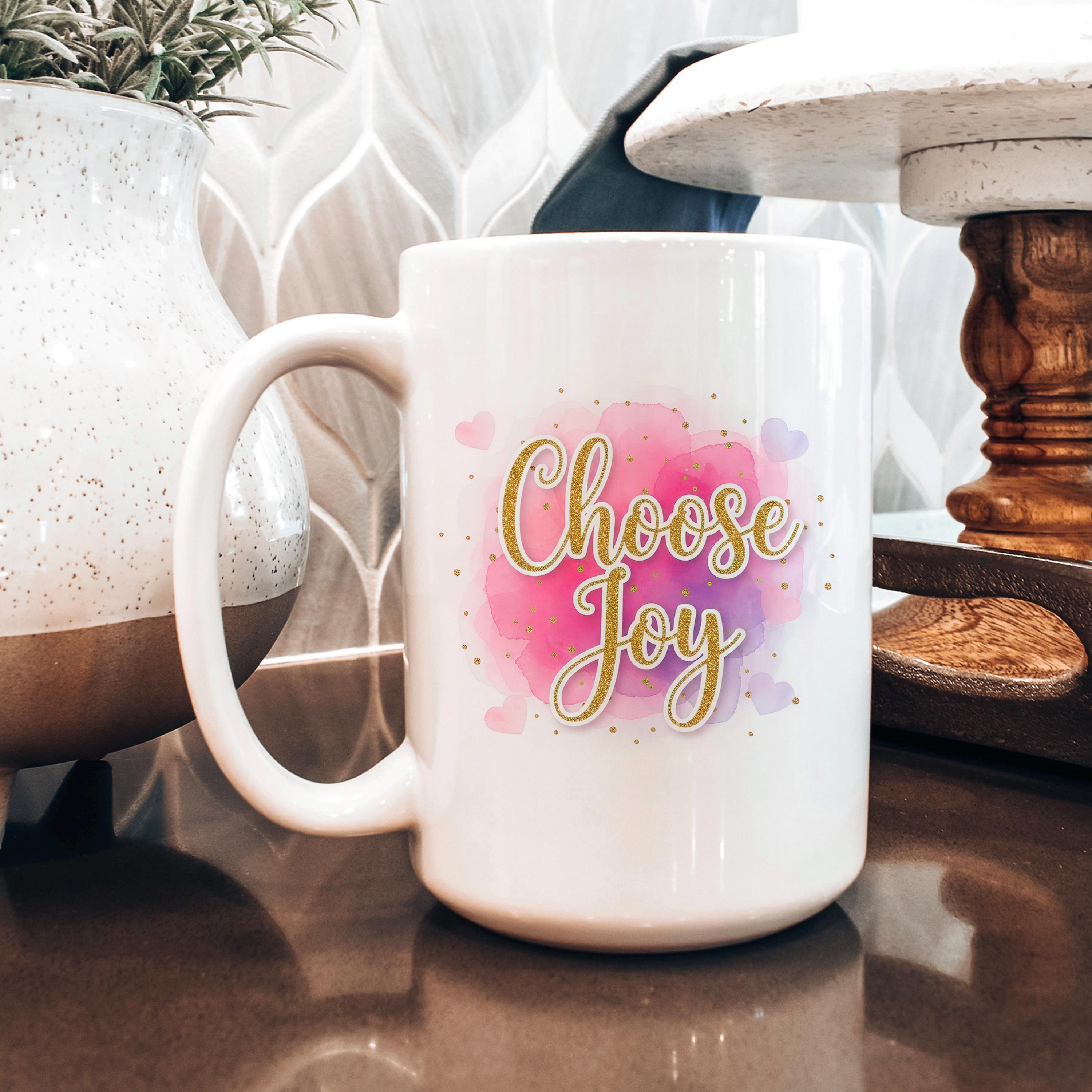 Choose Joy Mug - Inspirational Coffee Cup | Pink Watercolor Ceramic Mug