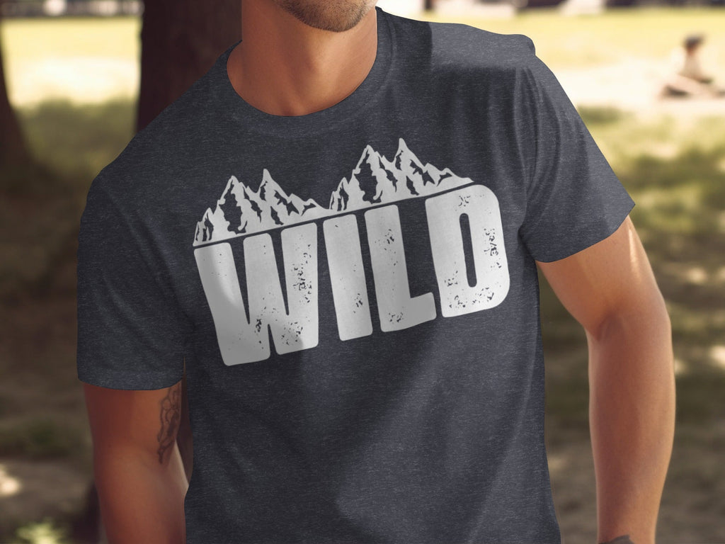 White Wild Text with Mountains Graphic Design T-Shirt