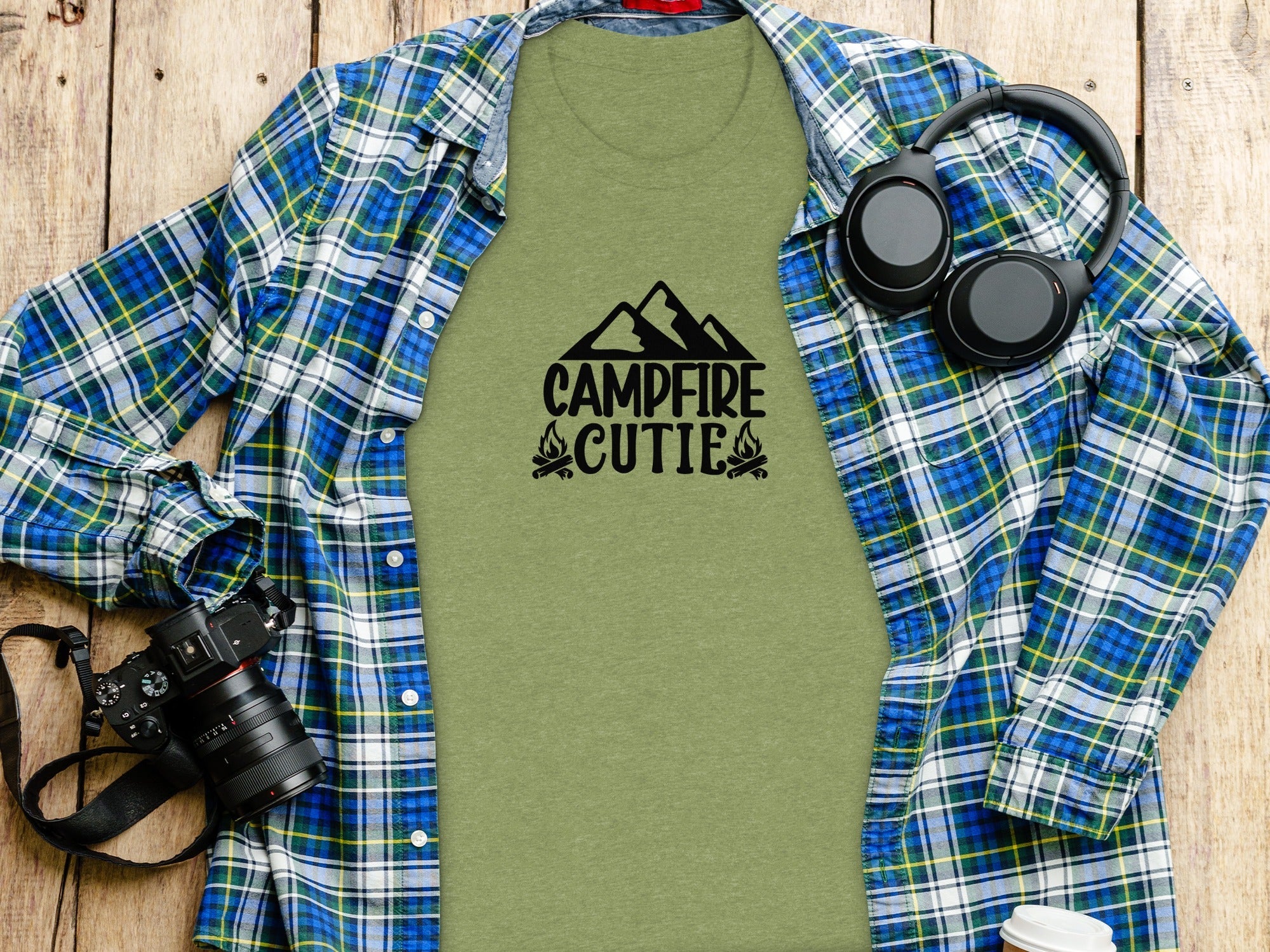 Campfire Cutie With Mountain Silhouette Graphic T-Shirt