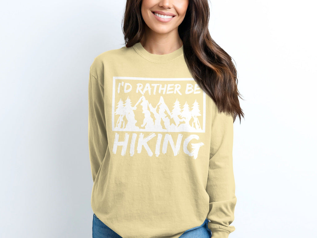 I'd Rather Be Hiking Mountain Graphic Long Sleeve T-Shirt