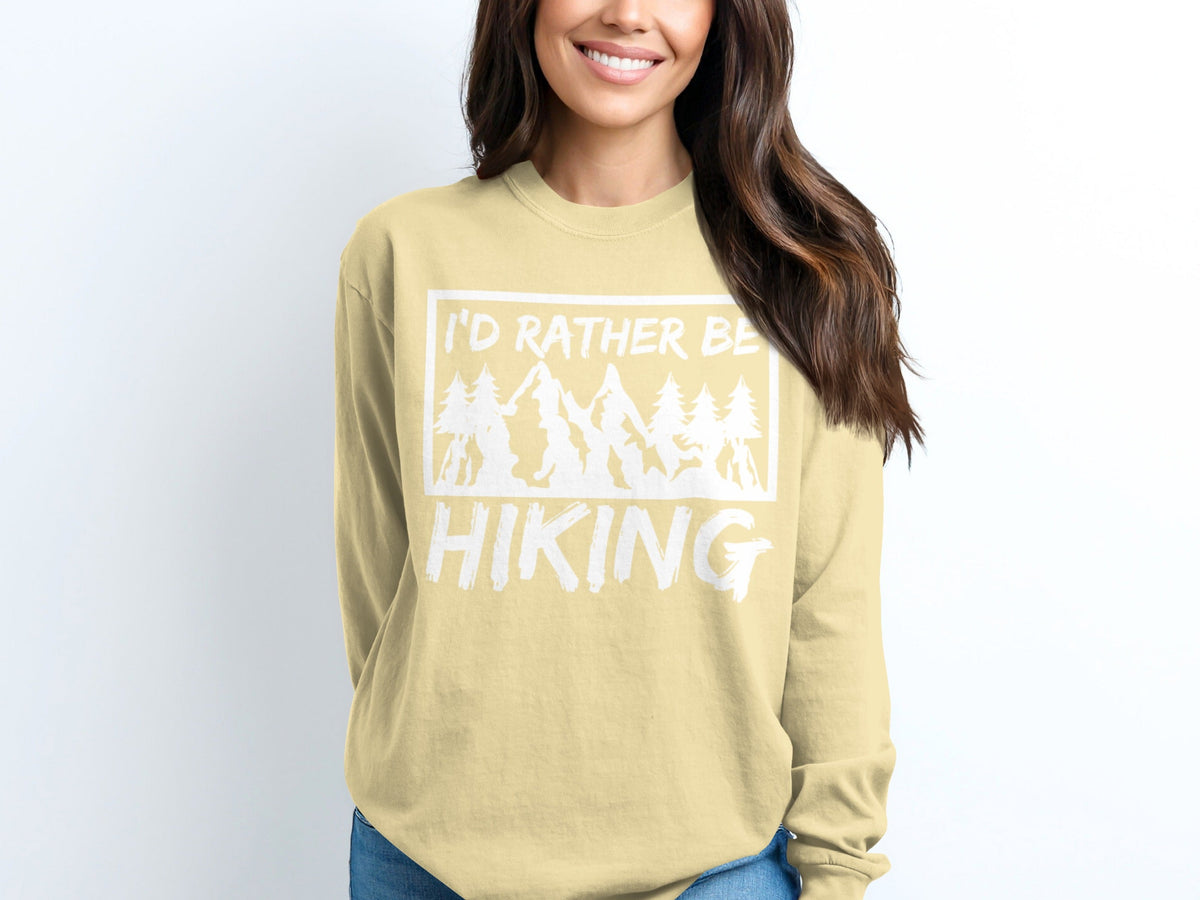 I'd Rather Be Hiking Mountain Graphic Long Sleeve T-Shirt