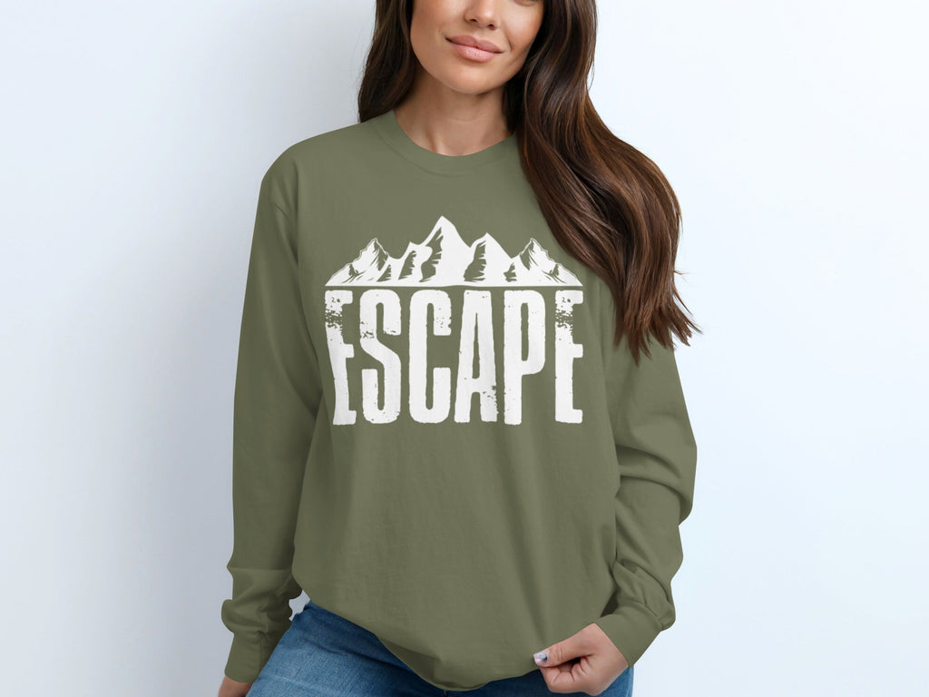 Escape to Nature with Mountain Graphic Art Long Sleeve T-Shirt