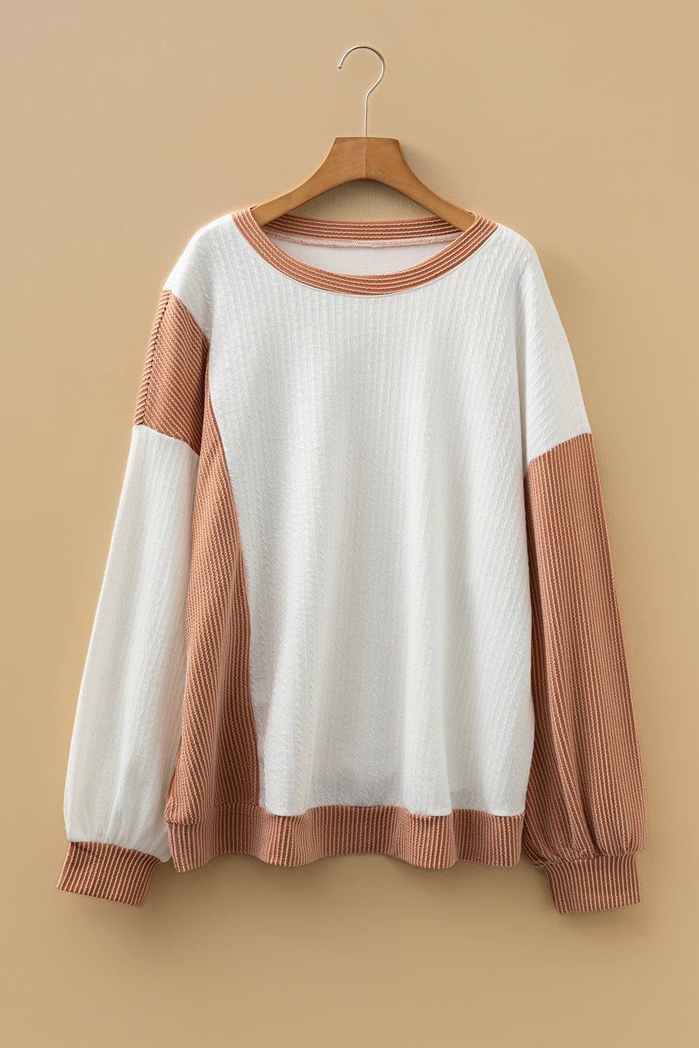 Plus Size Colorblock Cable Textured Top