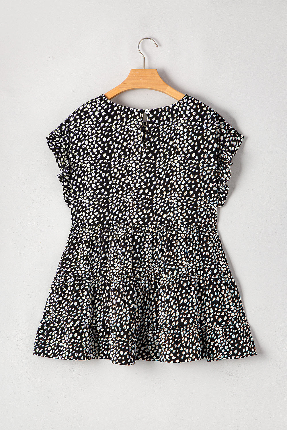 Plus Size Leopard Ruffle Tiered Keyhole Blouse