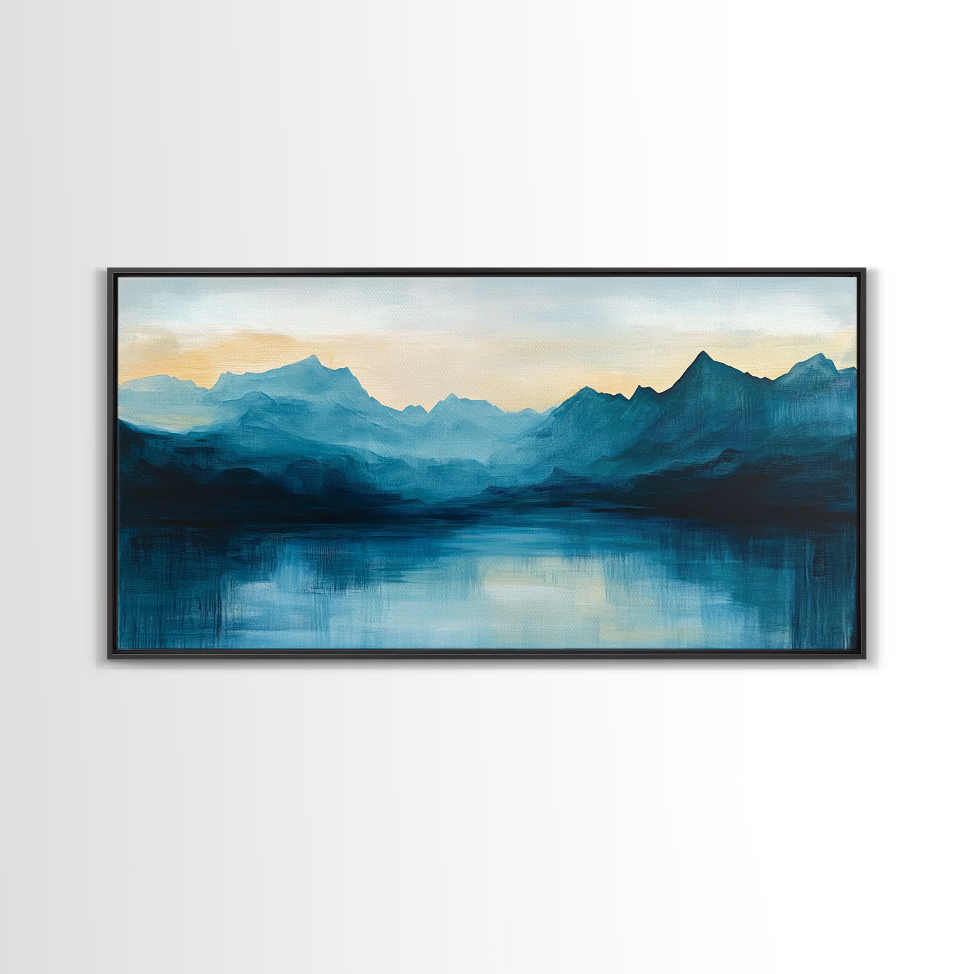 Moody Mountains, Blue Landscape, Panoramic Art, Canvas Print, Smoky Mountain Art, Extra Wide Art, Minimalist Art, Above Sofa Art