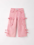Pink Wide-Leg Denim Pants With Pockets