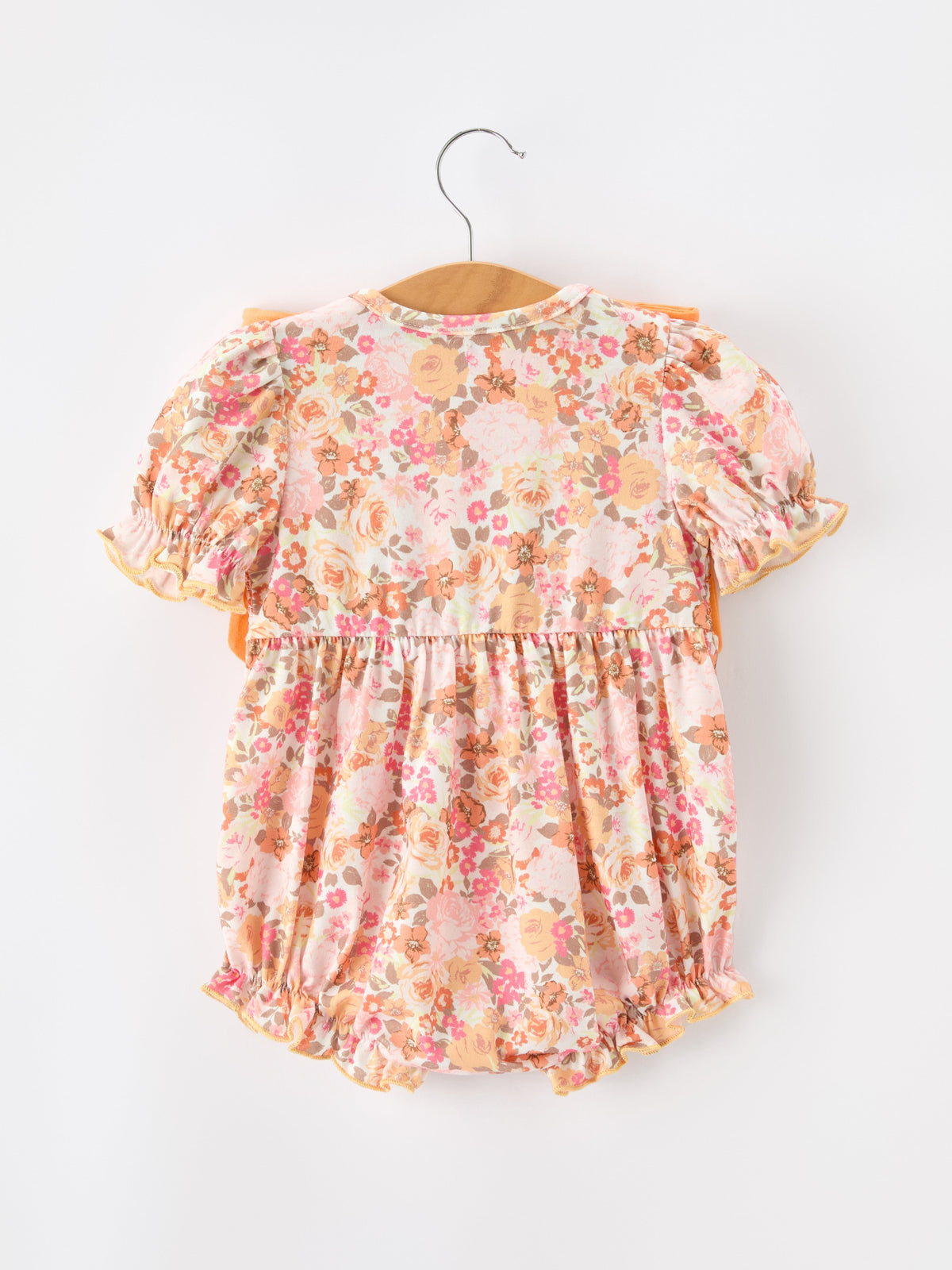 Peach Bow Smocked Floral Baby Bubble