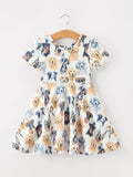 Dog Print Girls Short Sleeve Twirl Dress