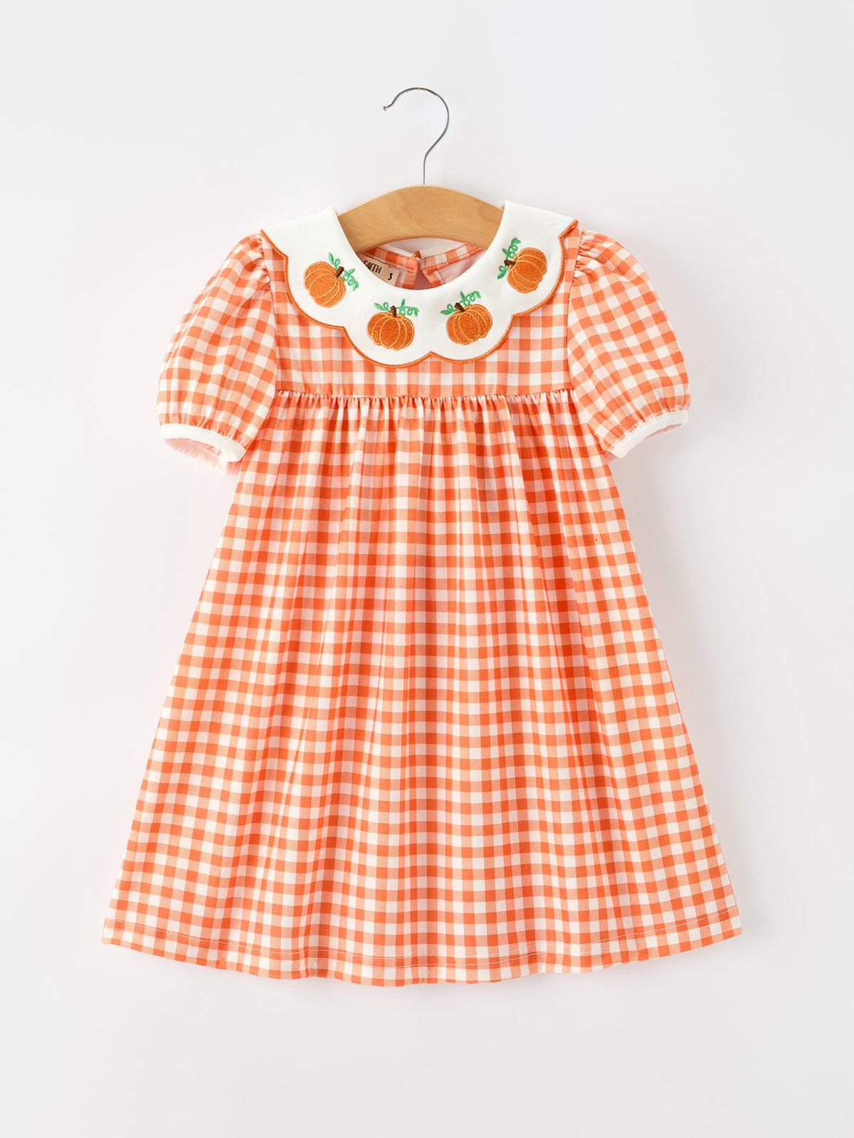Fall Pumpkin Embroidered Puff Sleeve Girls Dress