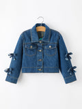 Girls Denim Bow Sleeve Button-Front Jacket