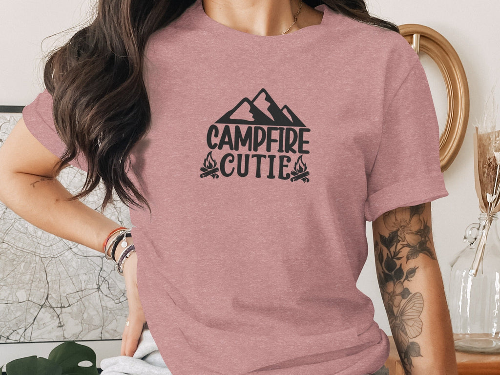 Campfire Cutie With Mountain Silhouette Graphic T-Shirt