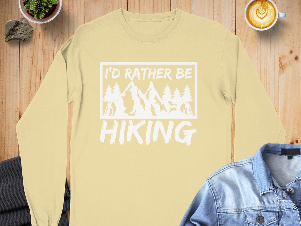 I'd Rather Be Hiking Mountain Graphic Long Sleeve T-Shirt