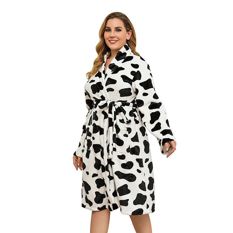 Plus Size Women Warm Nightgown Autumn Winter Thickened Flannel Casual Ladies Homewear Sister Can Wear