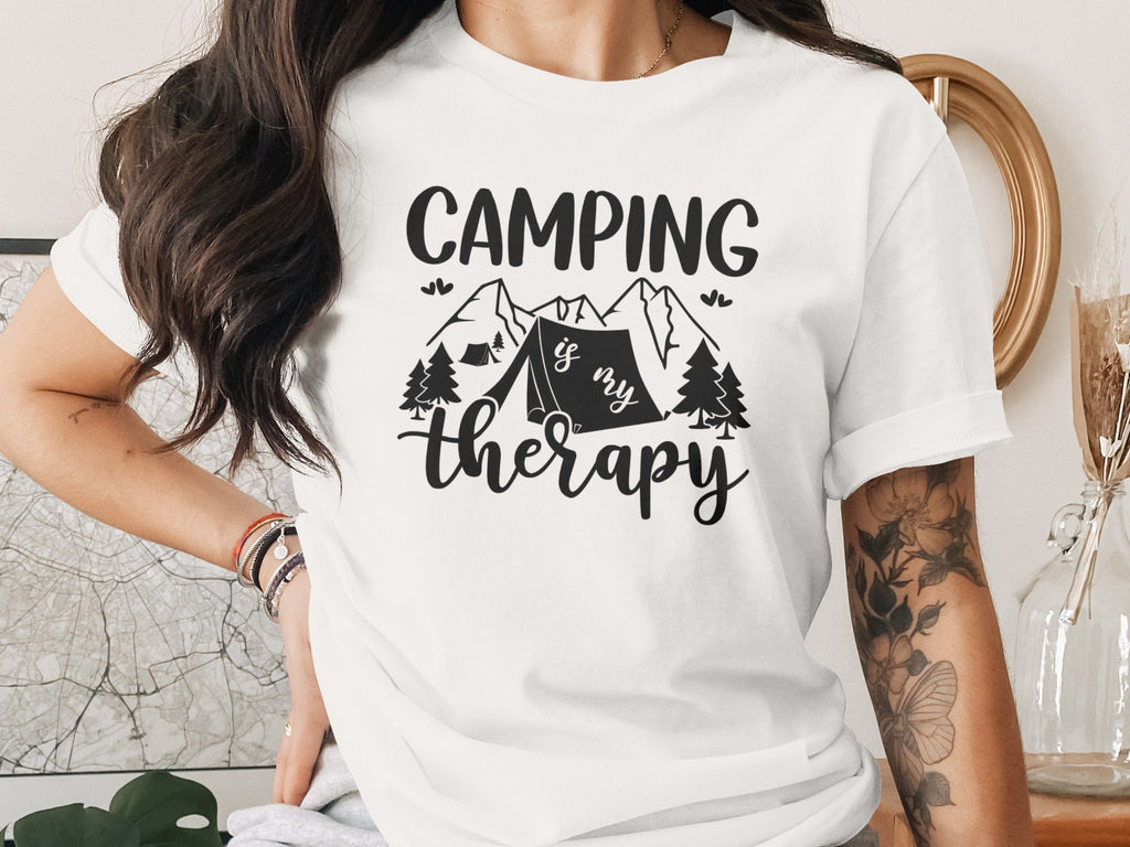 Camping Is My Therapy Mountain Design Graphic T-Shirt