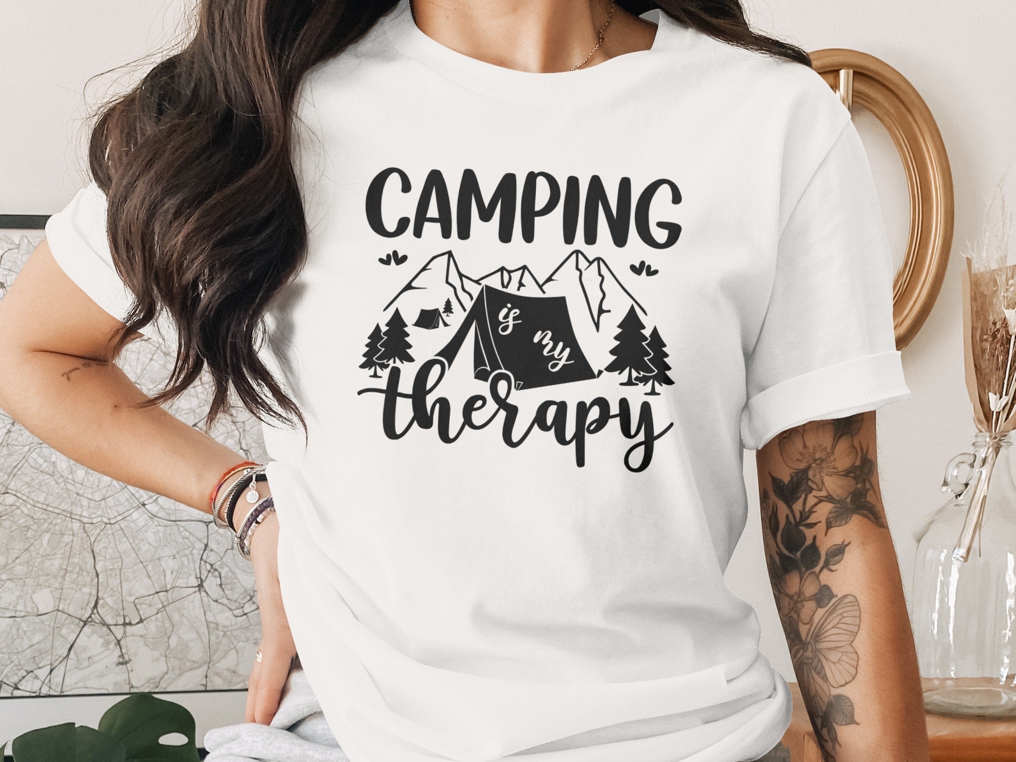 Camping Is My Therapy Mountain Design Graphic T-Shirt