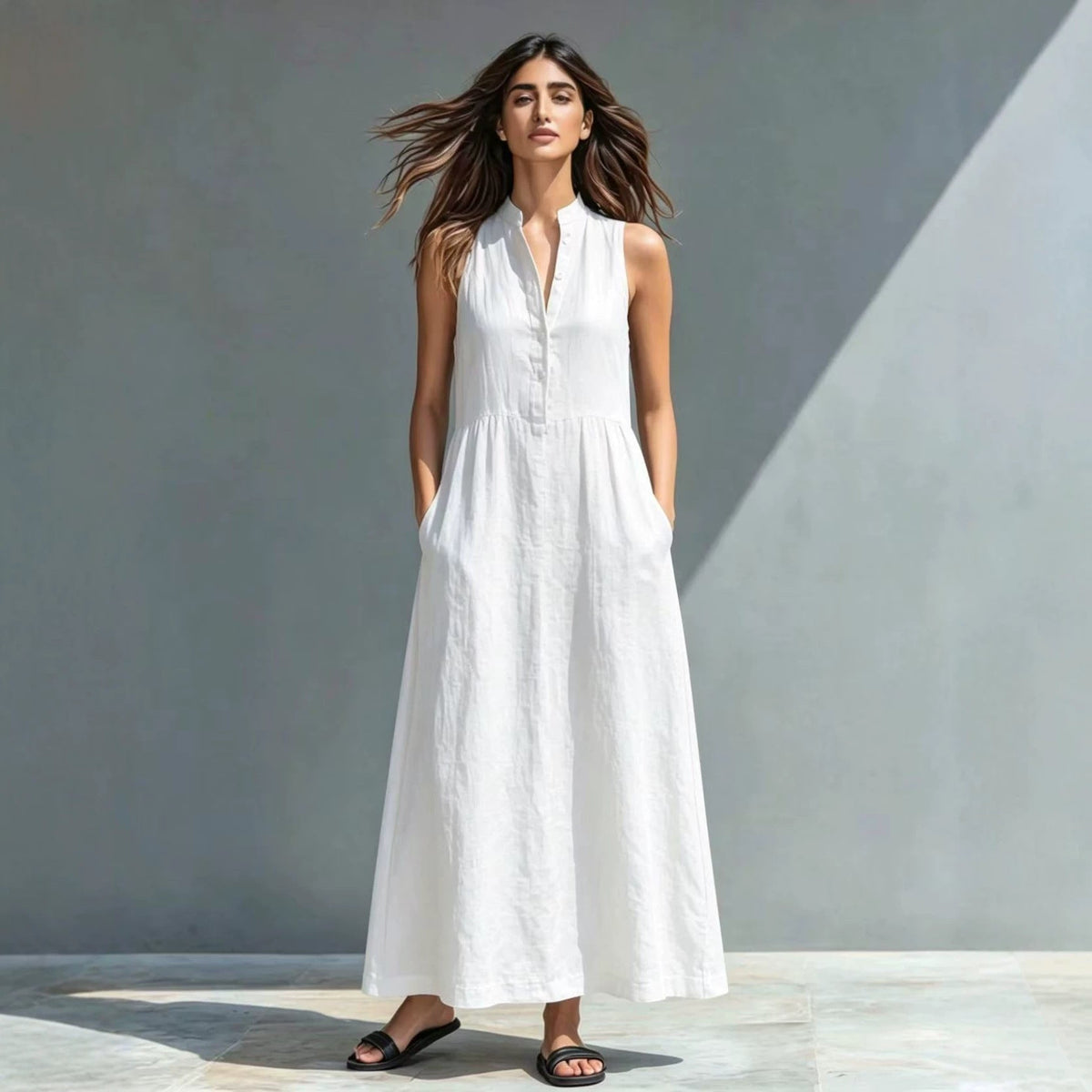 Women's Stand-Collar A-Line Maxi Dress – Resort & Vacation Style