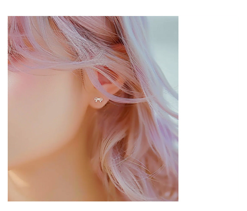 S999 Sterling Silver Bow Stud Earrings, Versatile For Daily & Commute, Ideal For Best Friends, Women's Cartilage Tragus Piercing With Unique Minimalist Design