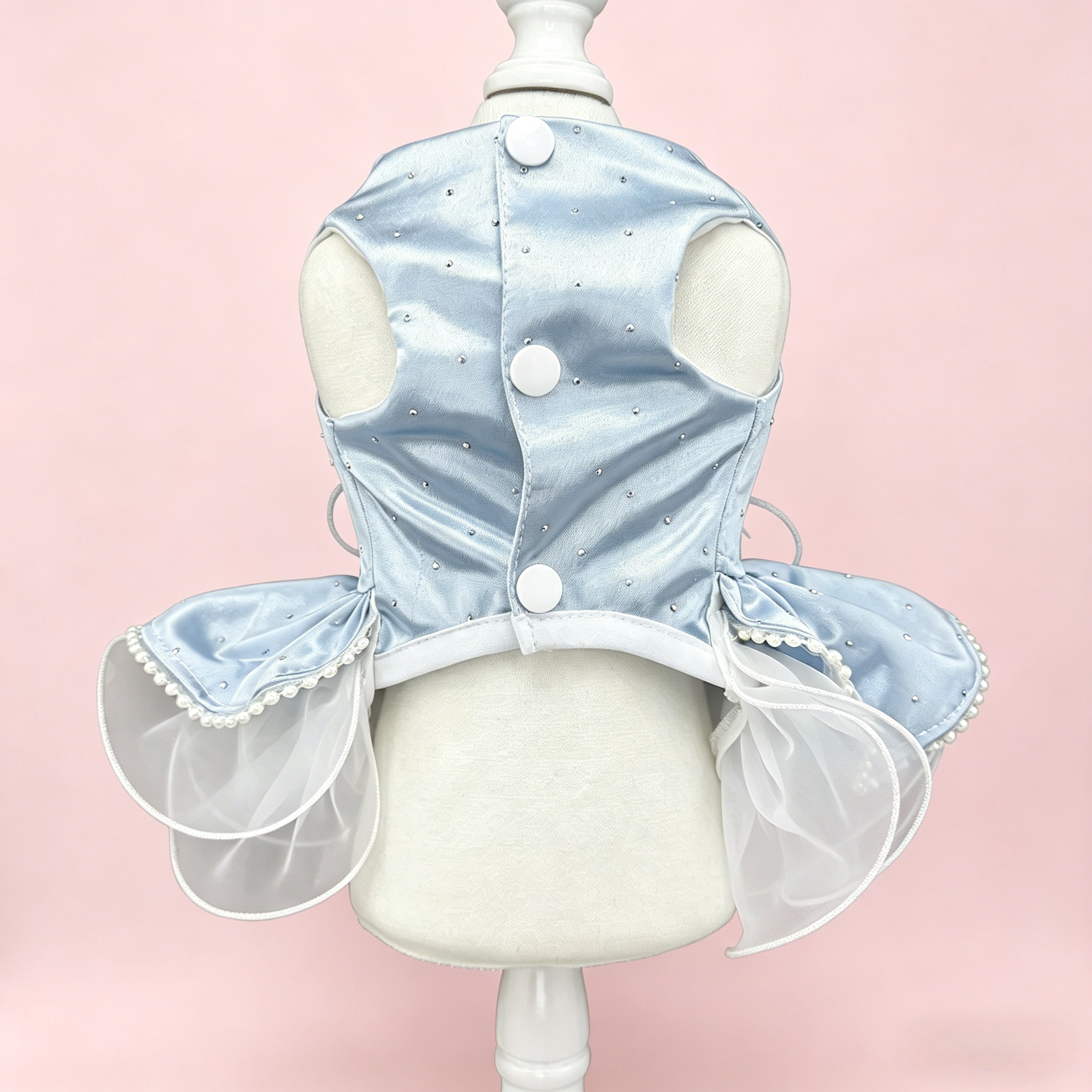 Blue Satin Dog Wedding Dress with Bow