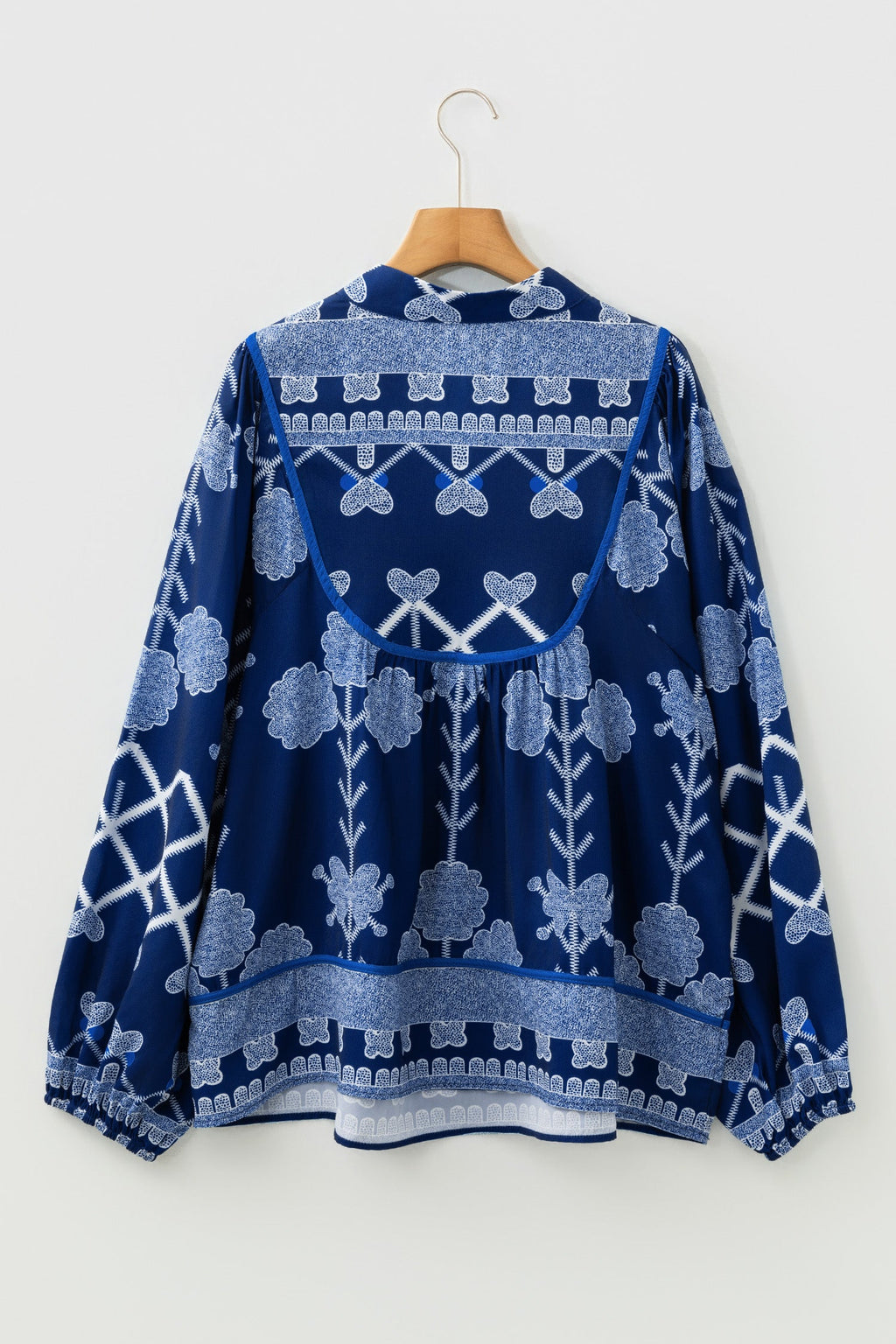Plus Size Floral Notch Neck Long Sleeve Blouse