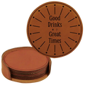 Good Drinks Great Times Round Leatherette Coasters Set of 6 | Rawhide