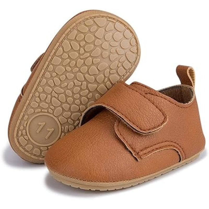 HsdsBebe Baby Boys 12-18 Months Brown Sneakers Hook & Loop Closure Oxford Shoes