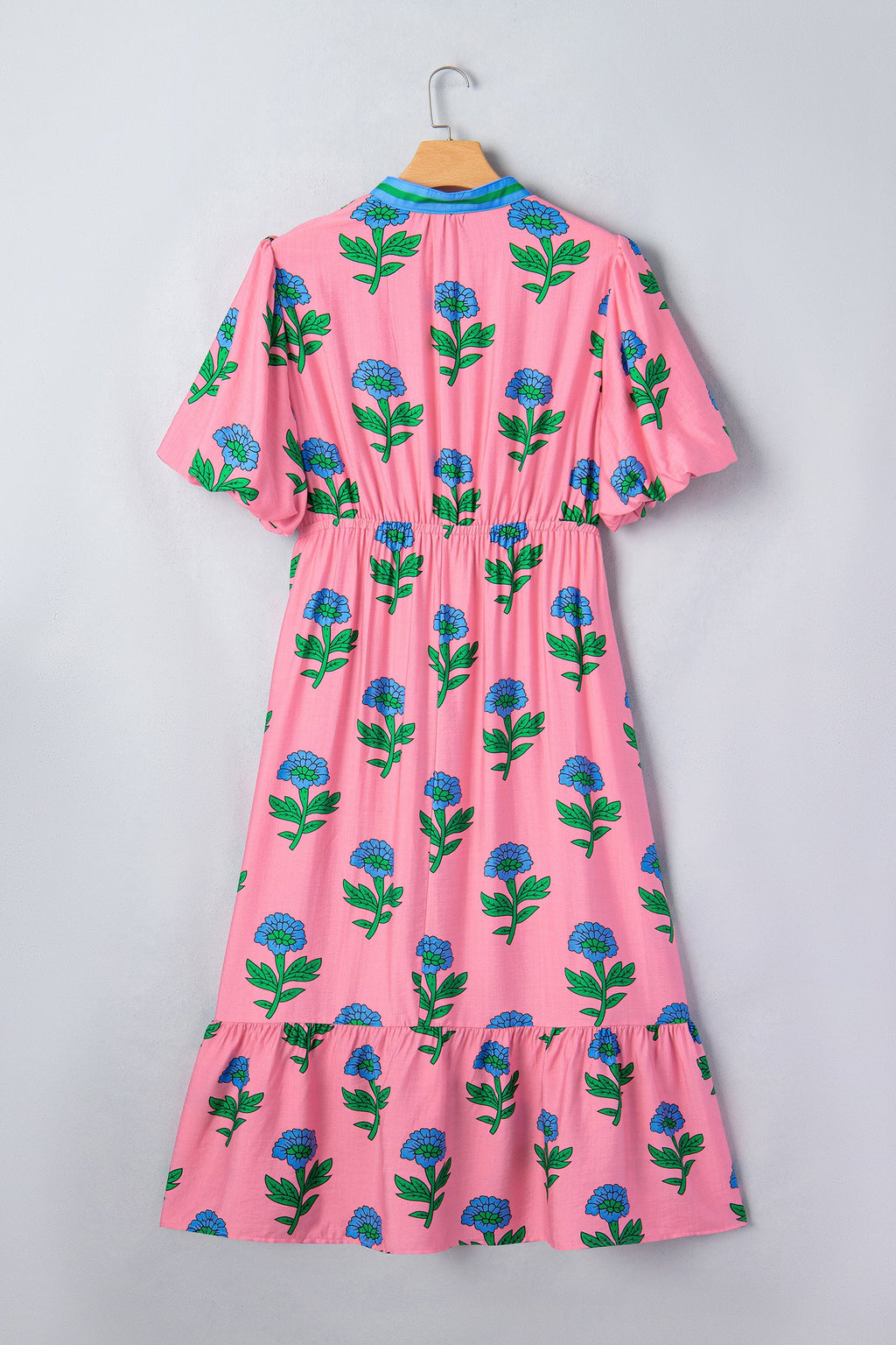 Plus Size Floral Stripe V-Neck Ruffle Maxi Dress