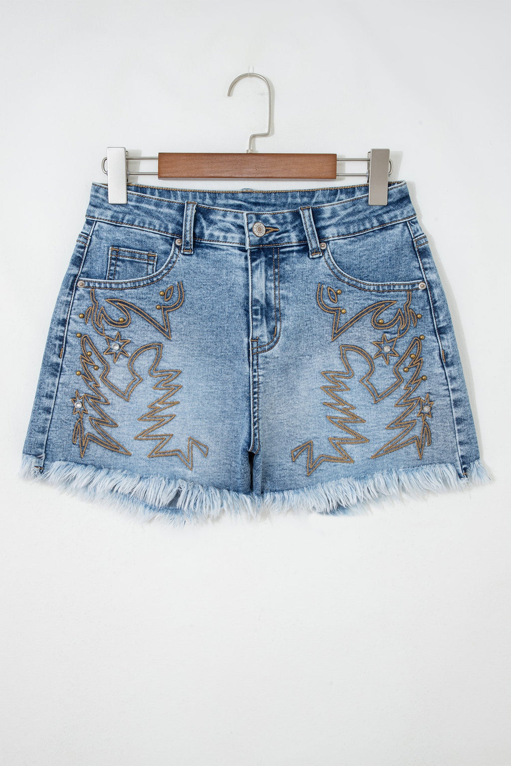Western Embroidered Studded Denim Shorts