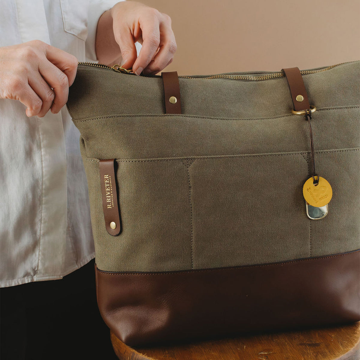 Harriet Tote Bag | Fatigue Washed Canvas + Brown Leather