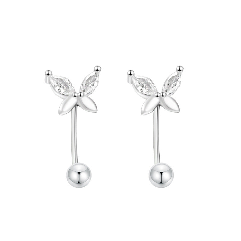 S999 Sterling Silver Butterfly Stud Earrings For Women, Minimalist Design, Screw Back Tragus Piercing, Dainty & Elegant Screw Fastening