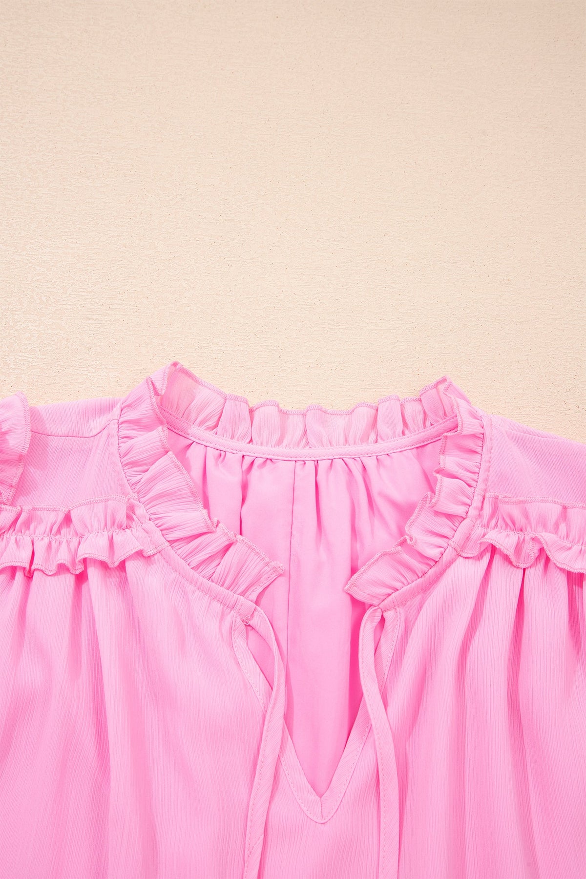 Plus Size Solid Ruffle Tassel Tie V-Neck Blouse