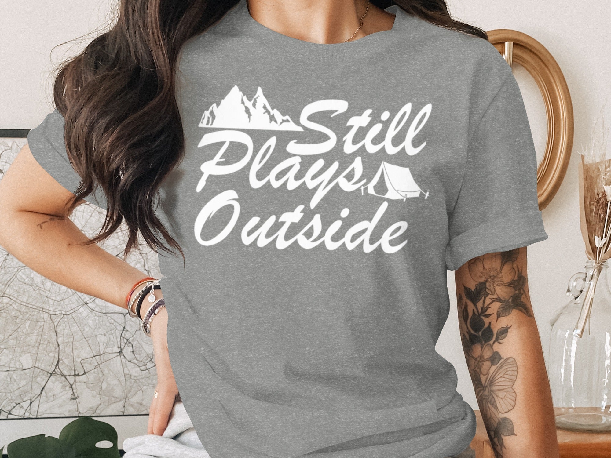Still Plays Outside With Mountain Tent Graphic T-Shirt