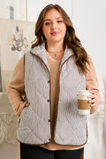 Plus Size Stripe Quilted Snap Button Vest