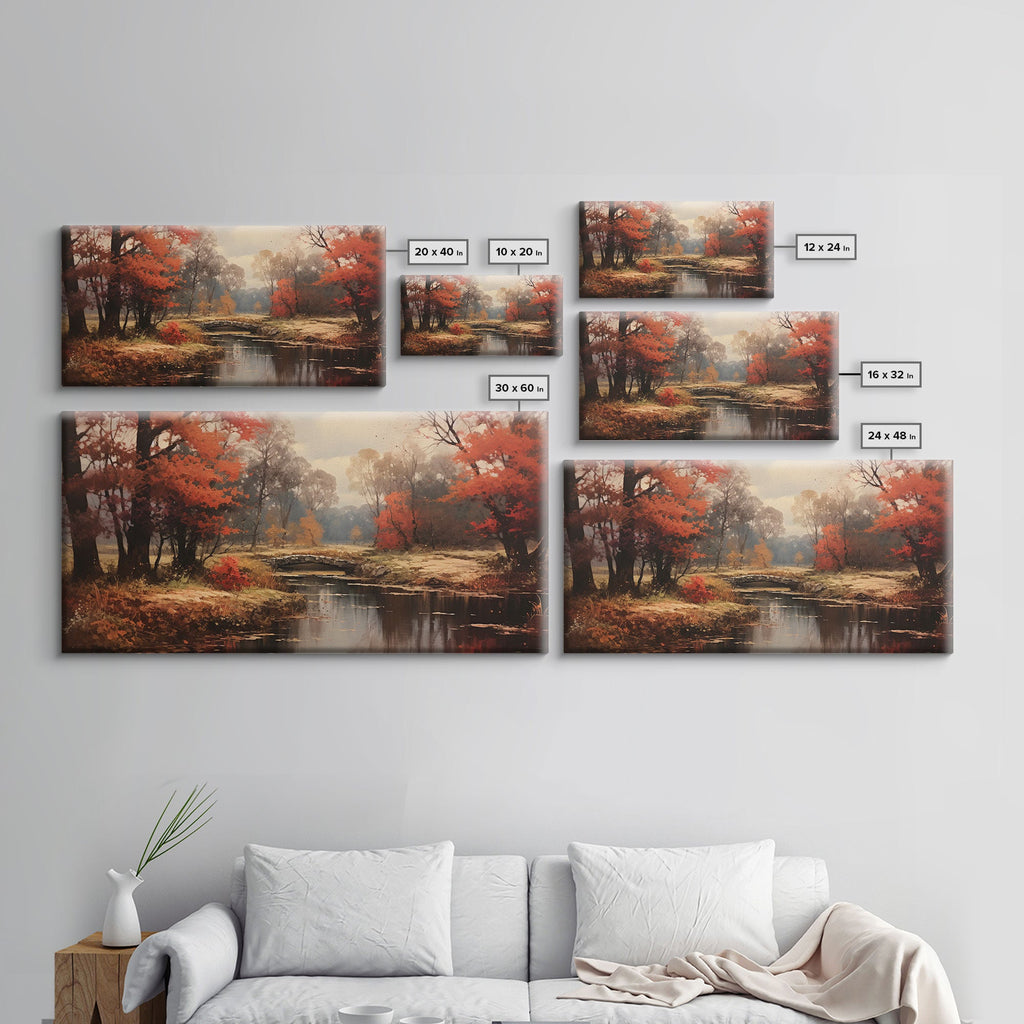Fall Decor Framed Canvas Print | Trees With Falling Leaves | Fall Wedding Decor | Fall Home Decor | Fall Wall Decor | Rustic Fall Decor