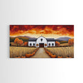 Autumn pumpkin farm with barn, canvas print, fall farmhouse decor, rustic autumn home decor, cozy fall harvest wall art for seasonal display