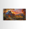Cozy Barn at Sunset Framed Canvas Print, Fall Harvest Wall Art, Country Farmhouse Autumn Decor, Seasonal Gift Idea Best Fall Wall Art