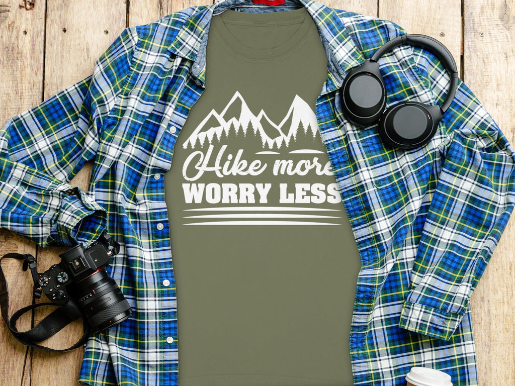 Hike More Worry Less Mountain Graphic Design Long Sleeve T-Shirt