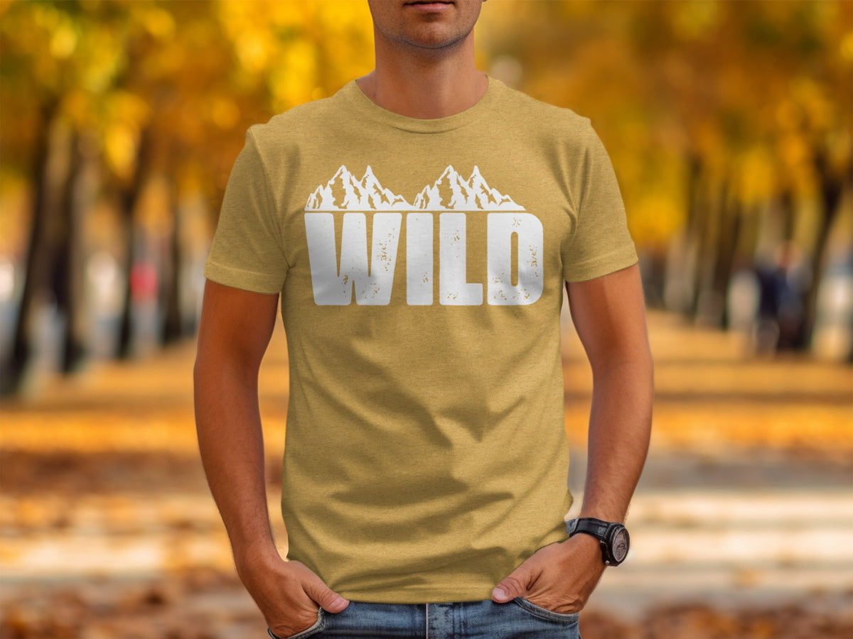 White Wild Text with Mountains Graphic Design T-Shirt