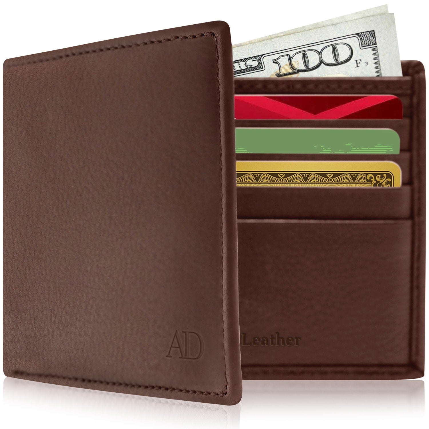 Genuine Leather Slim Bifold Wallet – ID Window, RFID Blocking